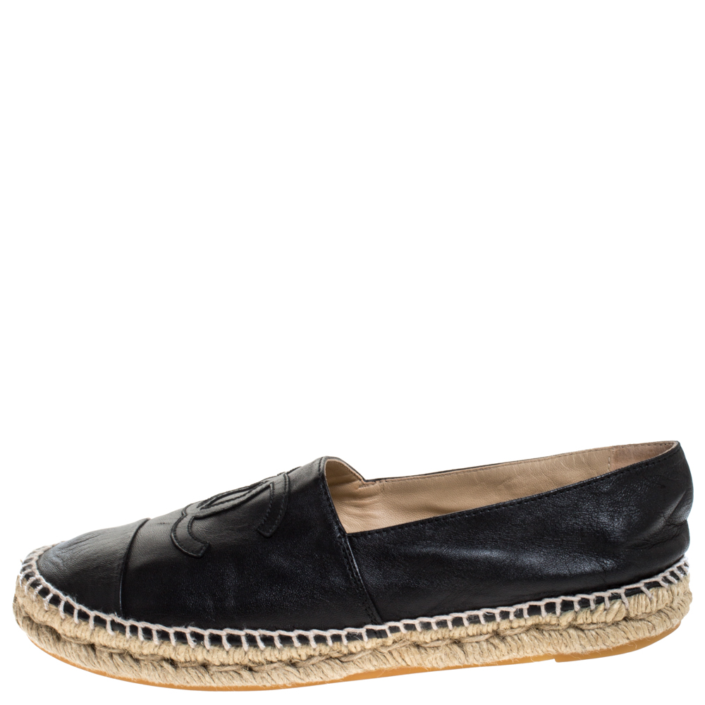 

Chanel Black Leather CC Espadrilles Size