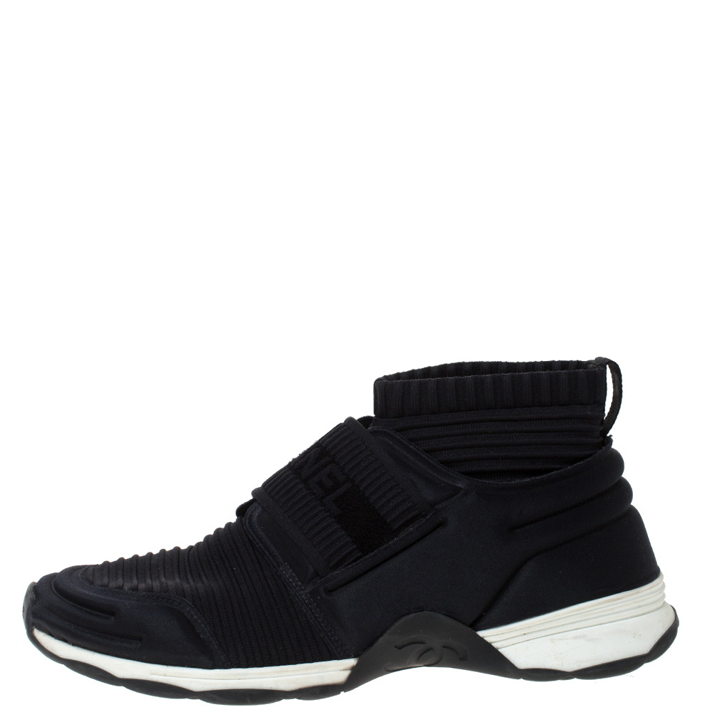 

Chanel Black Fabric Stretch High Top Socks Sneakers Size