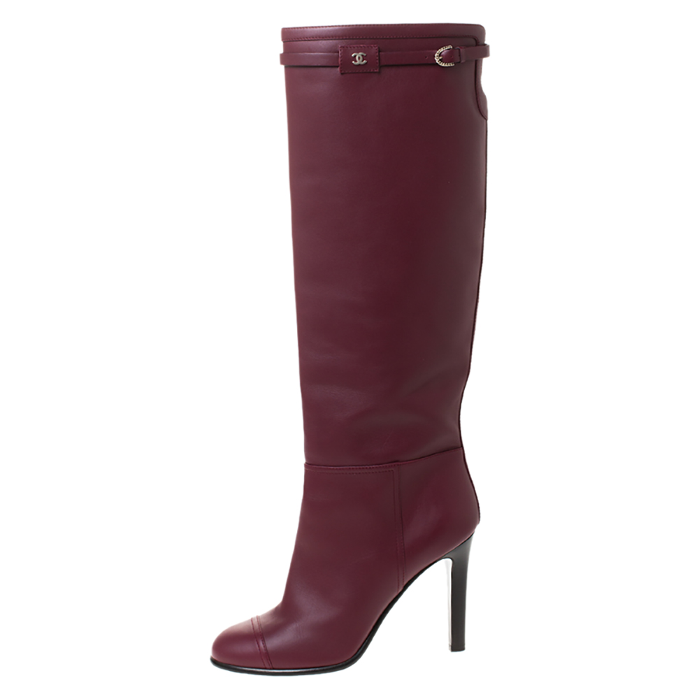 

Chanel Maroon Leather Knee Length Boots Size, Burgundy