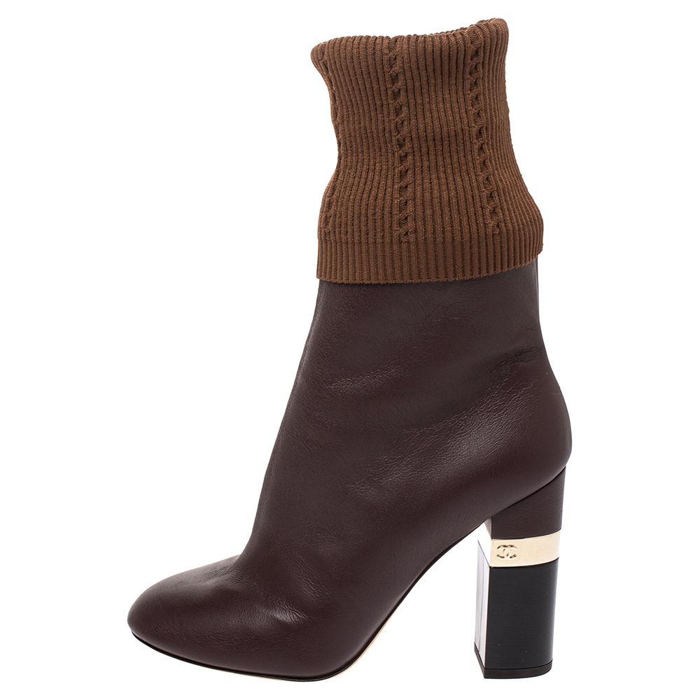 

Chanel Burgundy/Brown Kangaroo Leather And Sock Ankle Boots Size