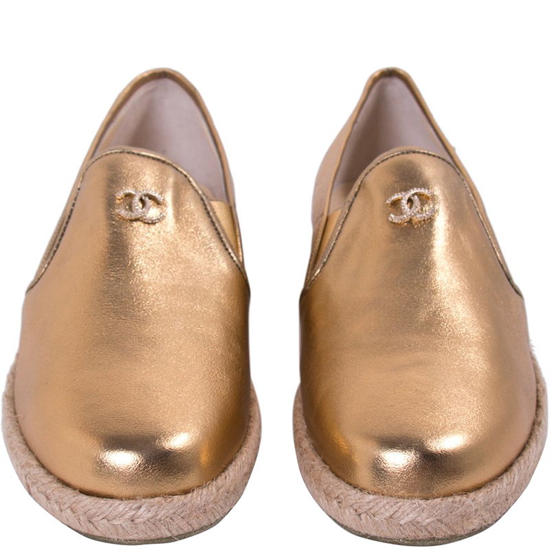 

Chanel Metallic Gold Leather Espadrille Loafers Size