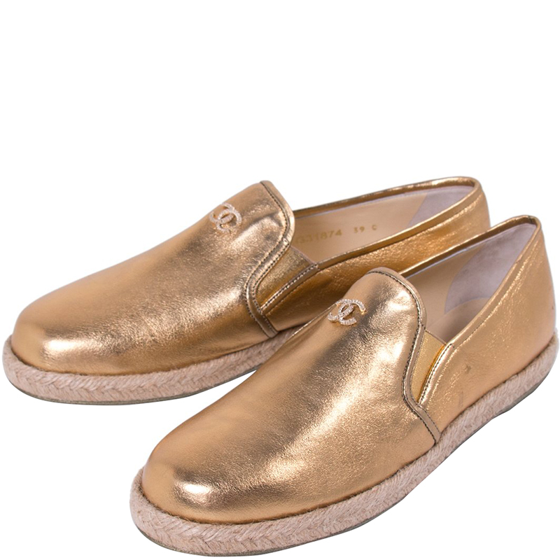 chanel gold loafers