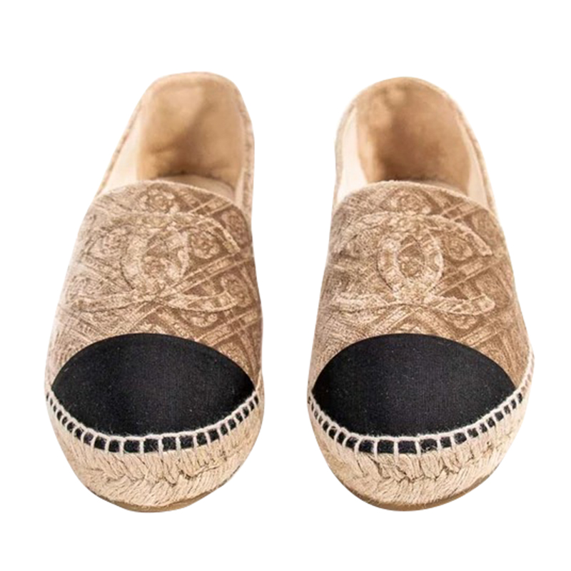 

Chanel Mustard Velvet Cc Espadrilles Size, Black