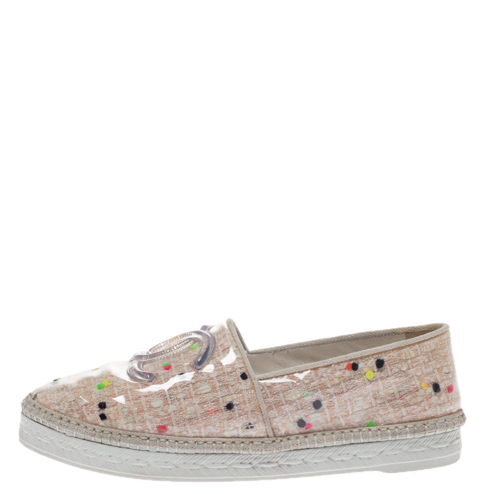 

Chanel Multicolor Tweed And PVC Espadrille Pattern Flats Size