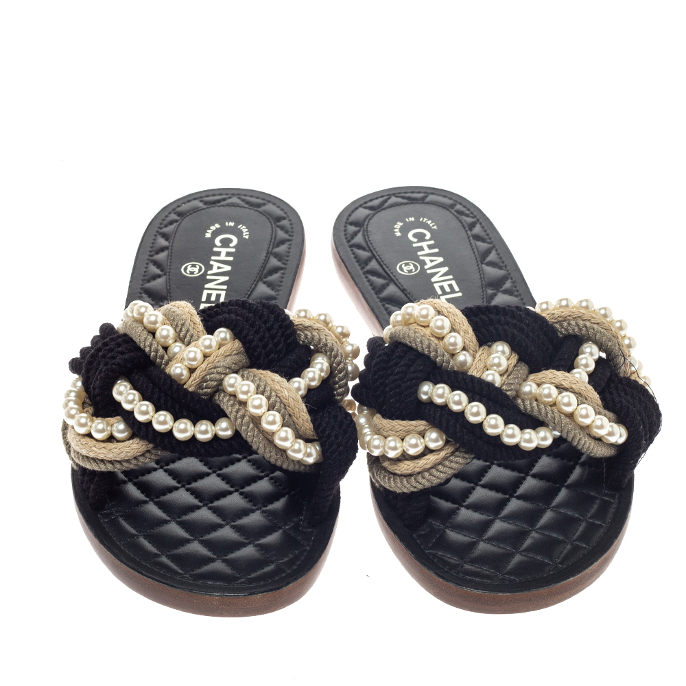 chanel pearl rope slides