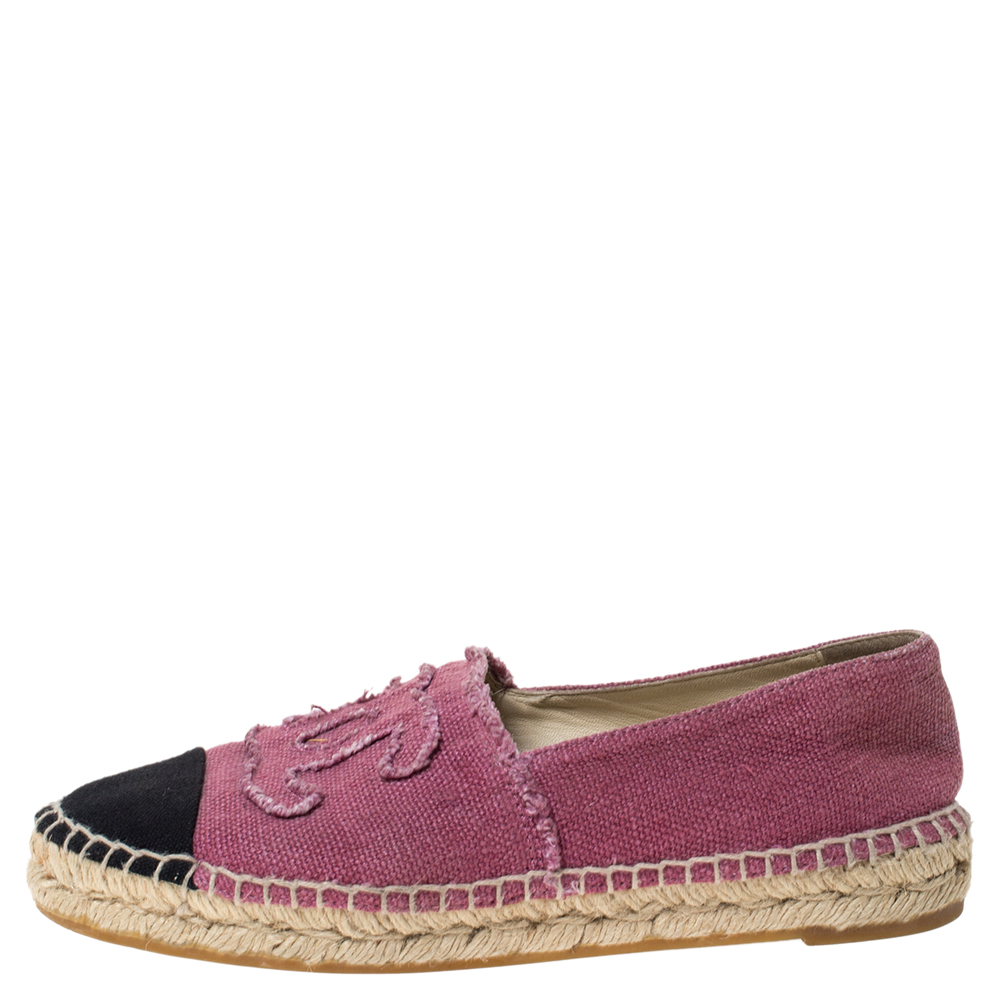 

Chanel Pink/Black Canvas CC Logo Espadrilles Size
