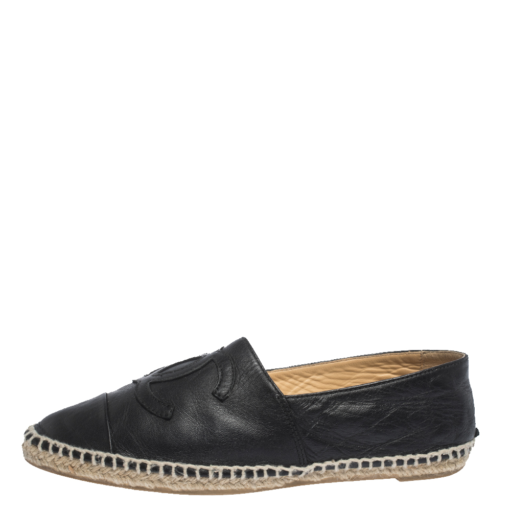 

Chanel Black Leather CC Logo Espadrilles Size
