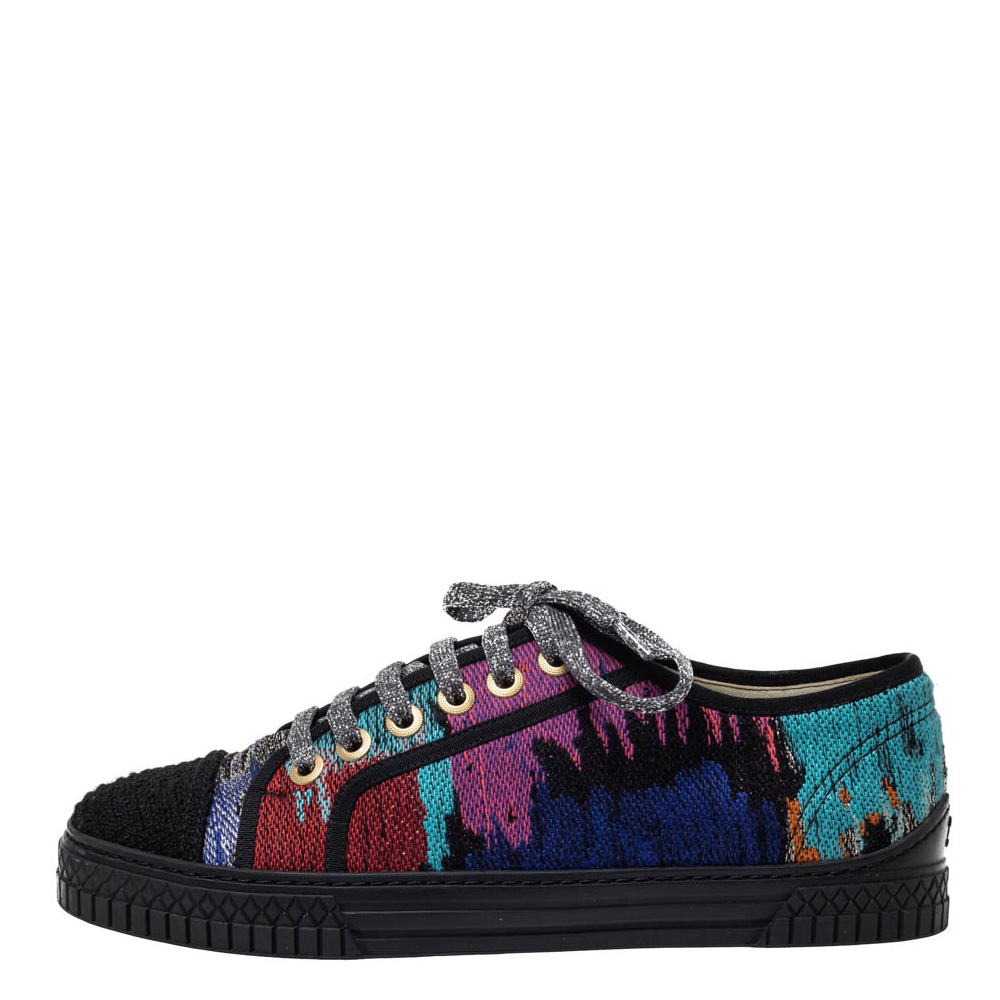

Chanel Multicolor Woven Fabric CC Low Top Sneakers Size