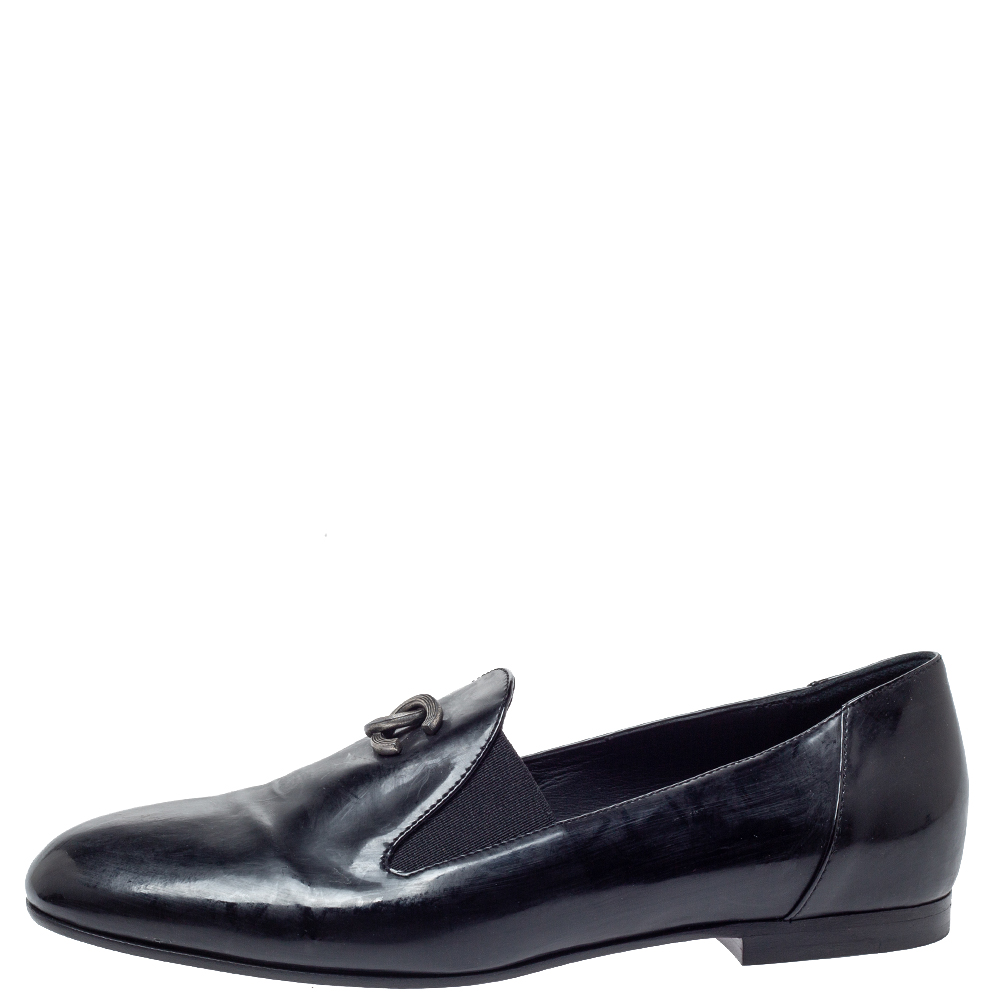 

Chanel Black Leather CC Slip On Loafers Size
