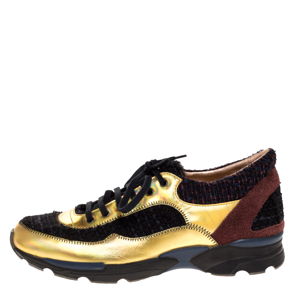 

Chanel Multicolor Tweed, Suede and Metallic Leather Lace Up Sneakers Size