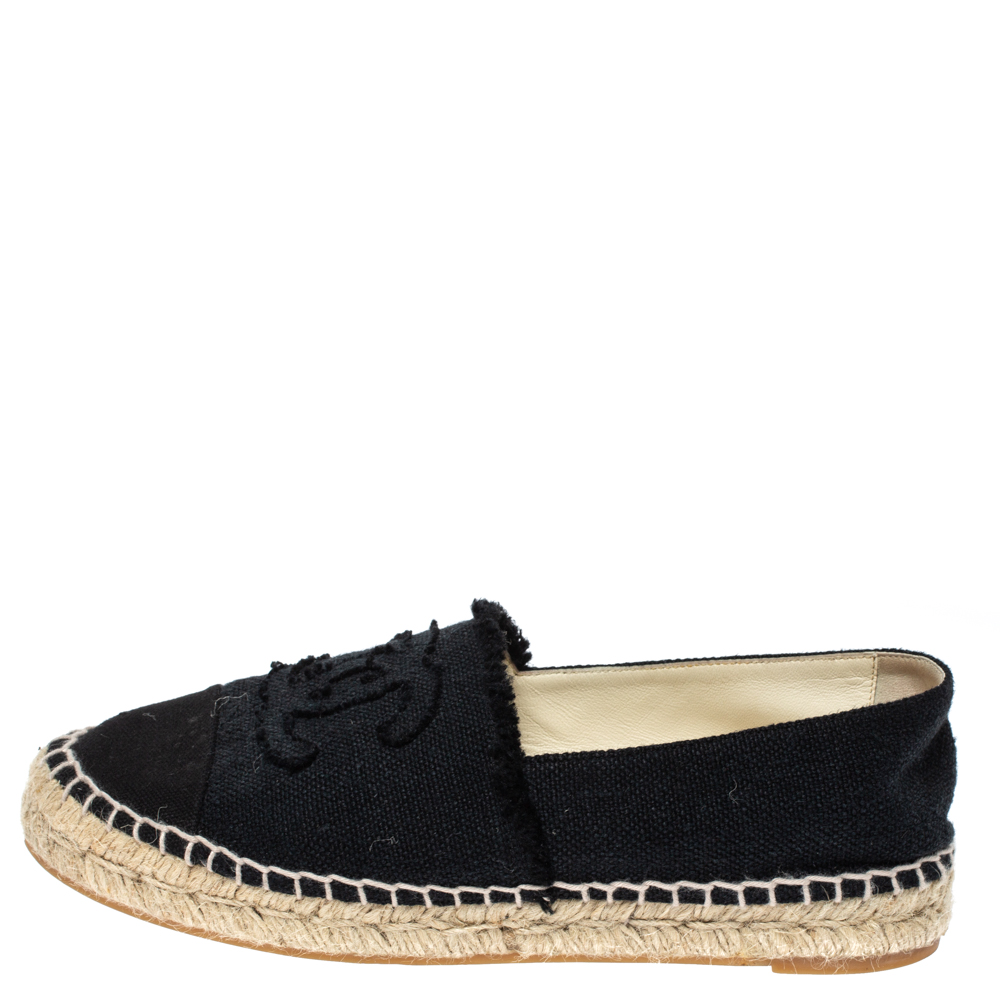 

Chanel Black Canvas CC Logo Espadrille Flats Size