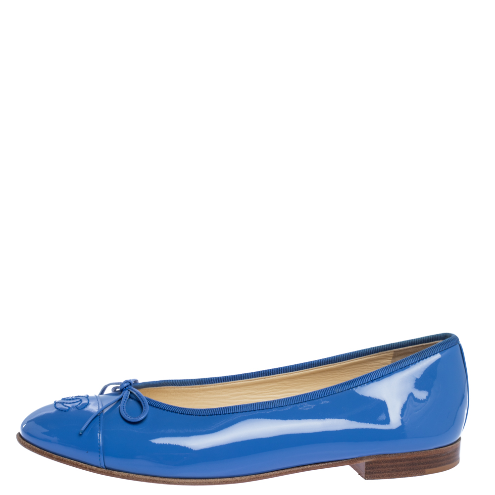 

Chanel Blue Patent Leather CC Bow Ballet Flats Size