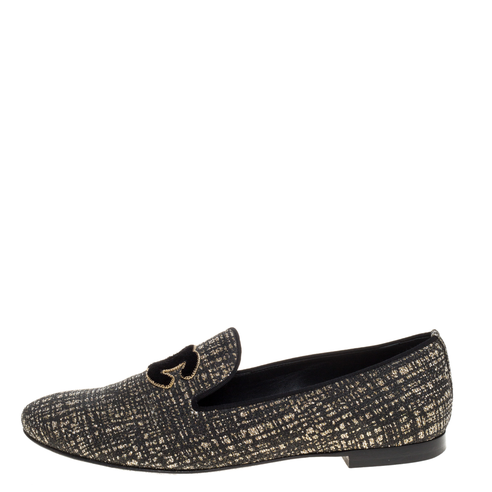 

Chanel Shimmery Black Fabric CC Smoking Slippers Size