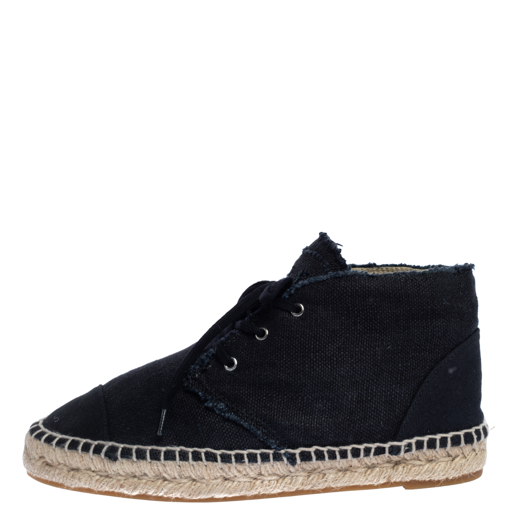 

Chanel Navy Blue Canvas Cap Toe High Top Espadrille Flats Size