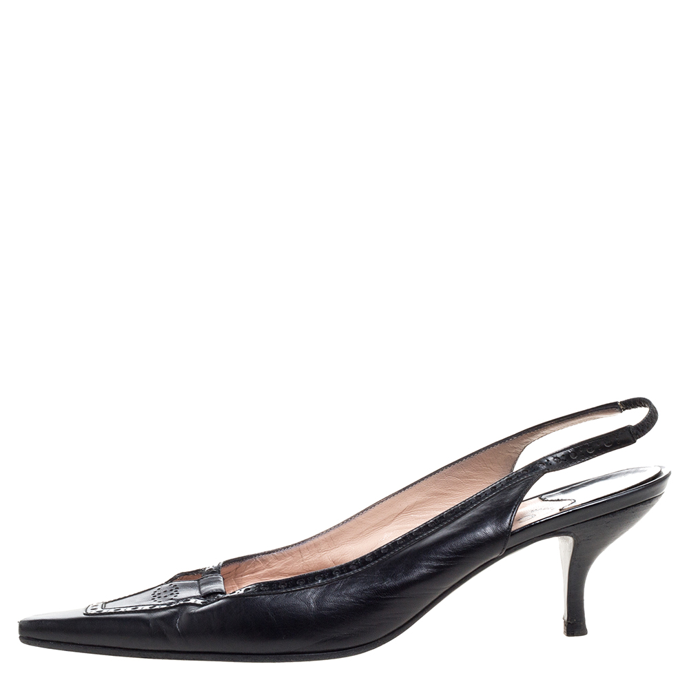 

Chanel Black Leather Brogue Detail Slingback Sandals Size