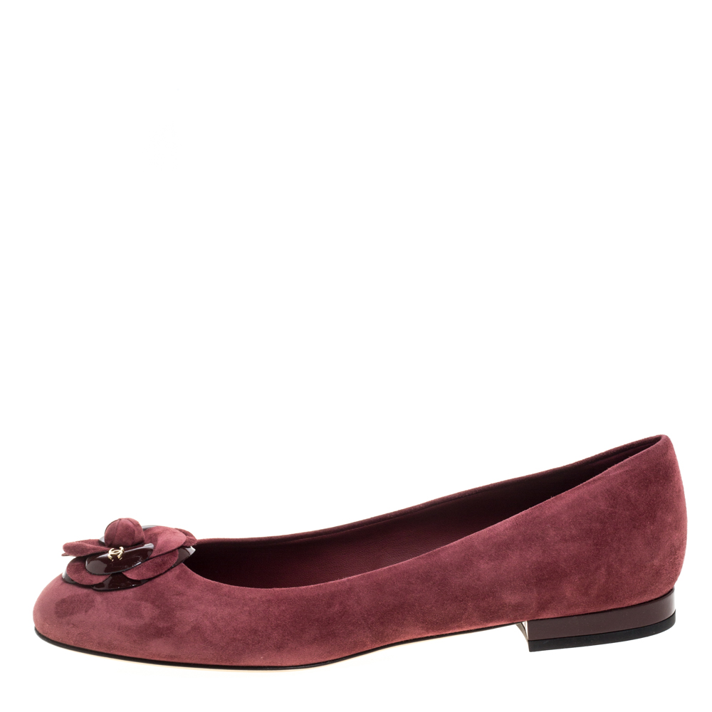 

Chanel Burgundy Suede Leather Camellia CC Ballet Flats Size