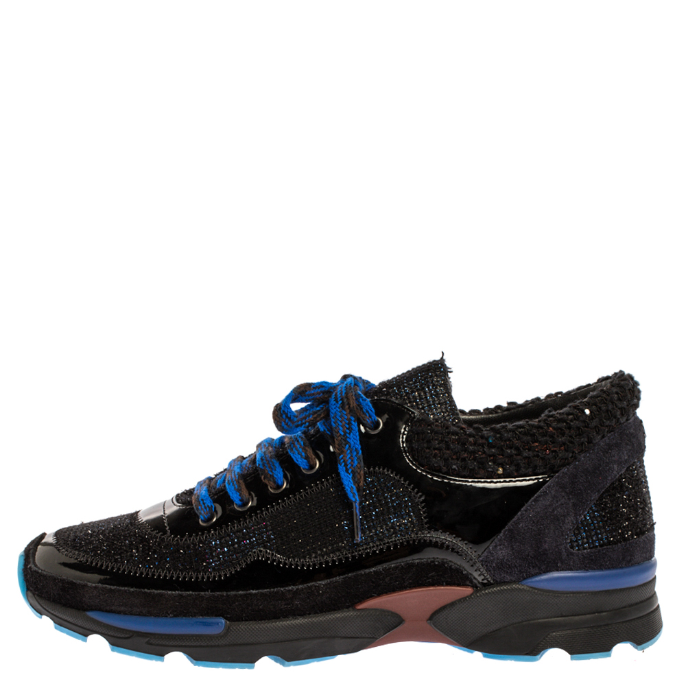 

Chanel Black Tweed and Leather Lace Up Sneakers Size