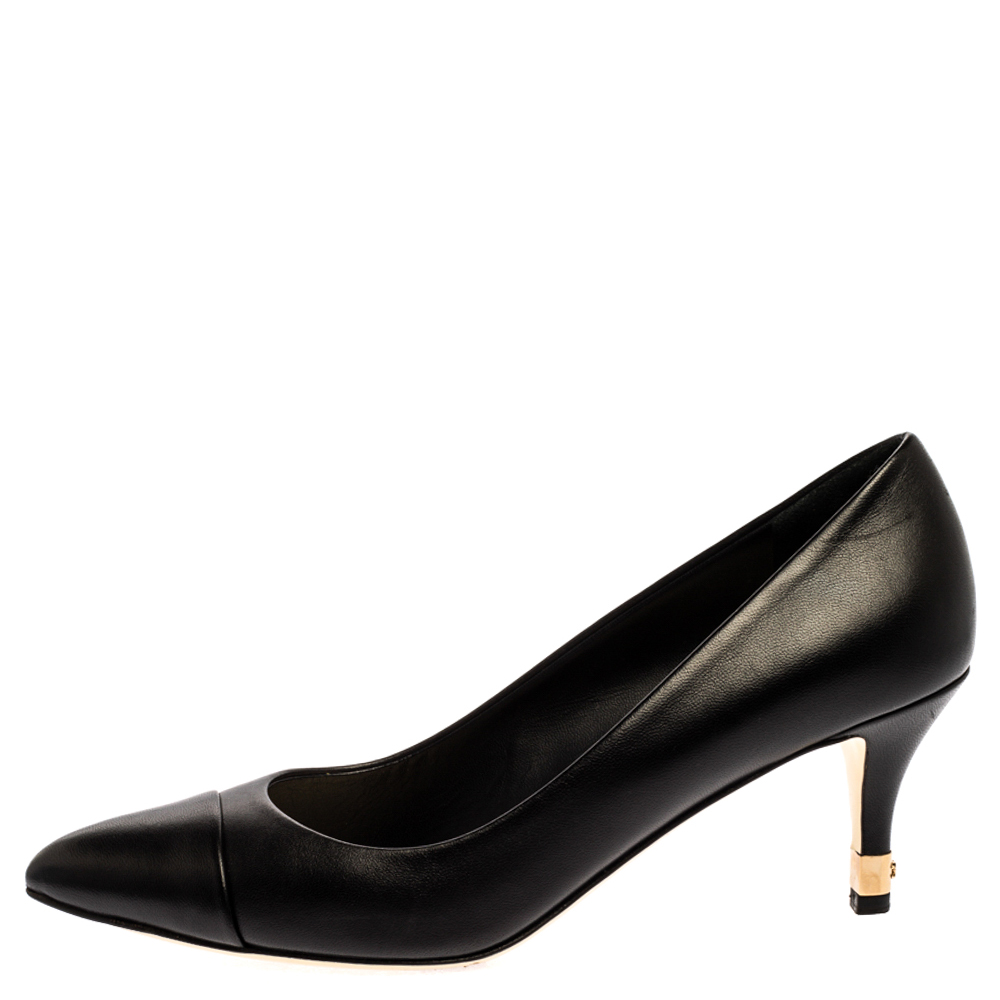 

Chanel Black Leather Pointed Toe CC Heel Pumps Size