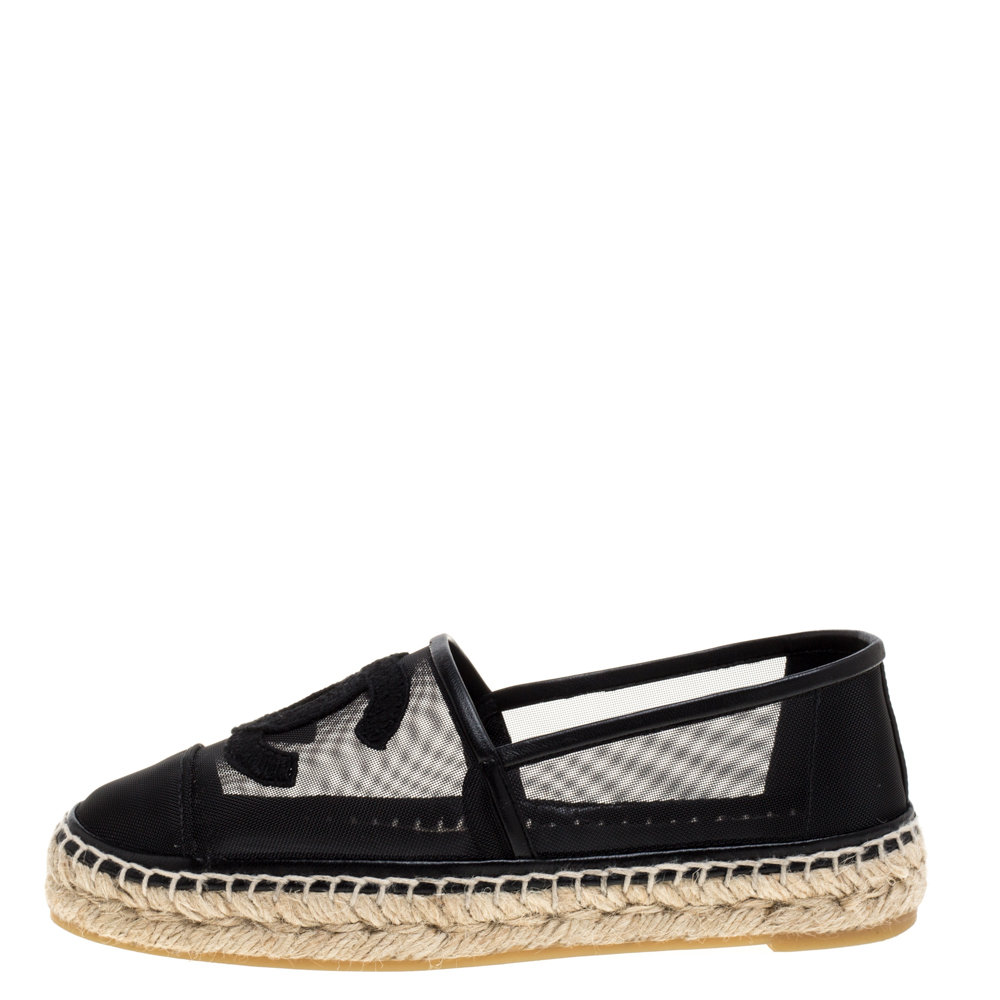 

Chanel Black Mesh CC Cap Toe Espadrille Flats Size