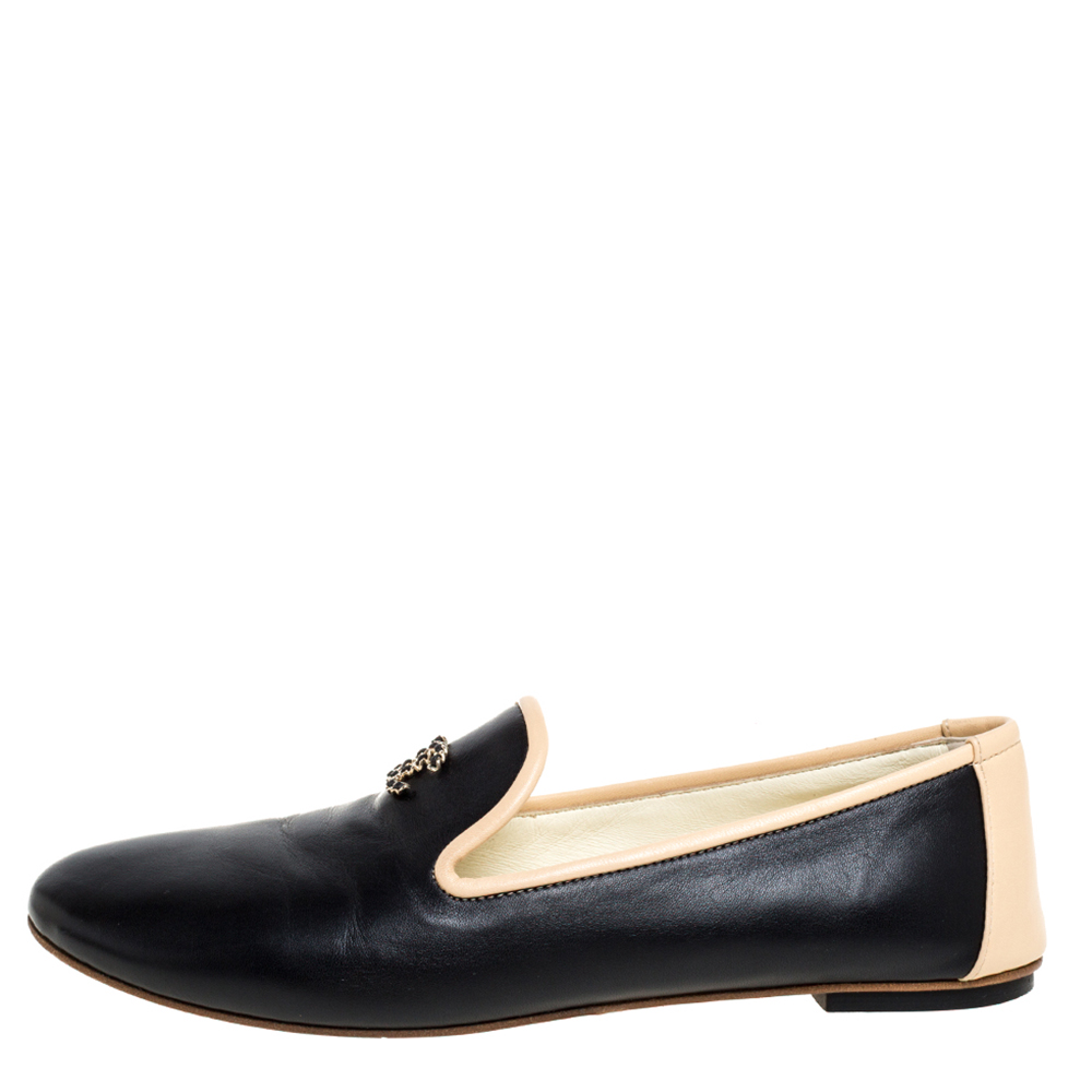

Chanel Black Leather CC Smoking Slippers Size