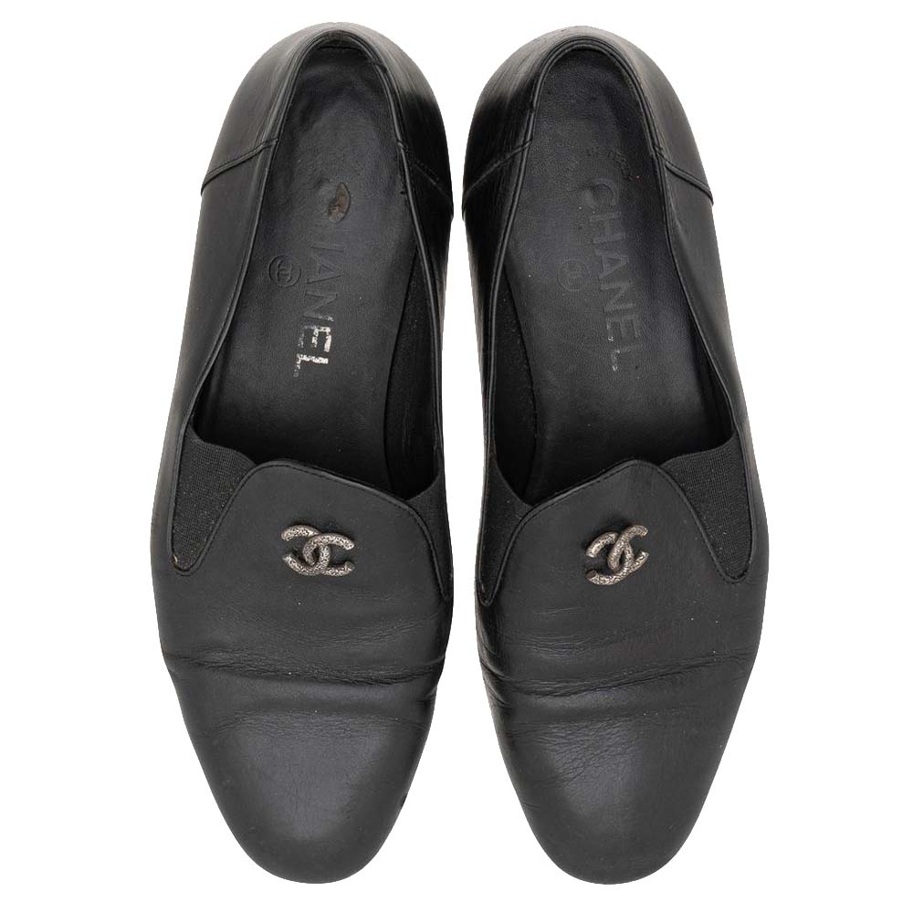 

Chanel Black Leather CC Smoking Slippers Size