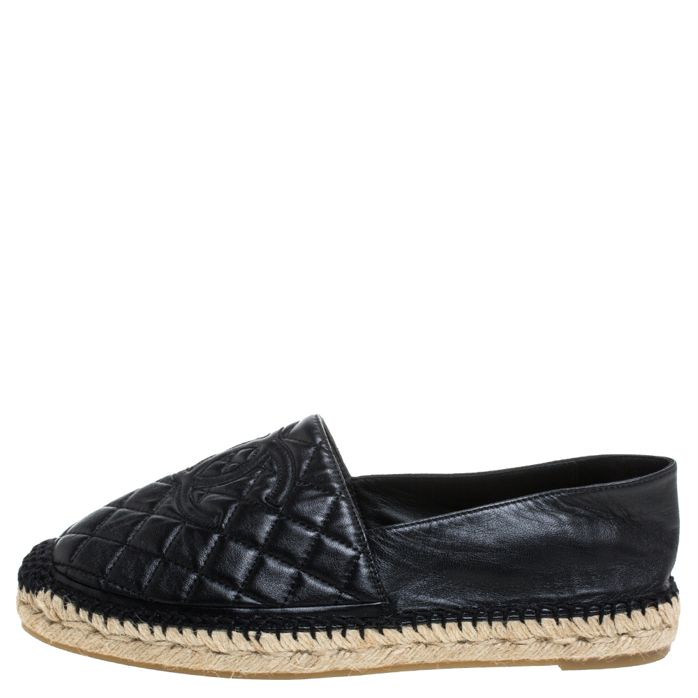 

Chanel Black Quilted Leather CC Espadrille Flats Size