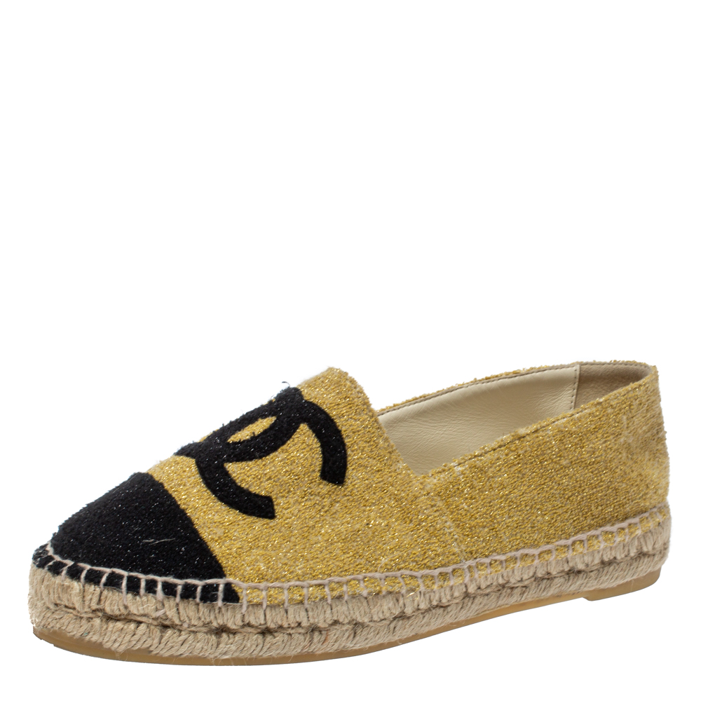 Pre Owned حذاء إسبادريل شانيل شعار CC كانفاس أسود/ أزرق مقاس 37