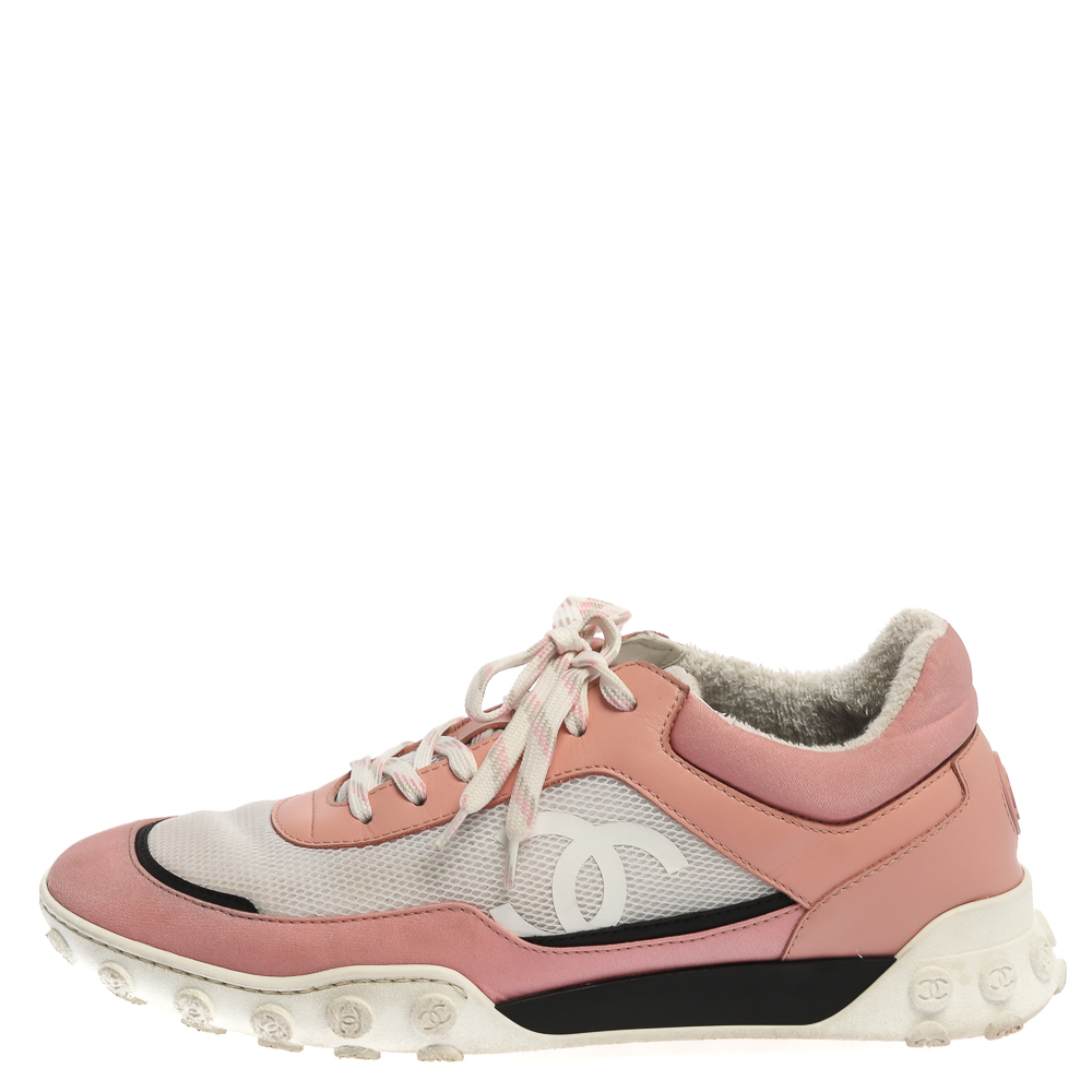 

Chanel Pink/White Mesh And Leather CC Low Top Sneakers Size