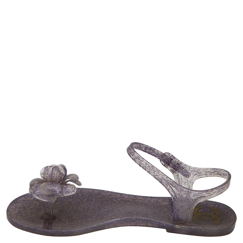 

Chanel Lavender Glitter Jelly Camellia Flat Sandals EU, Purple