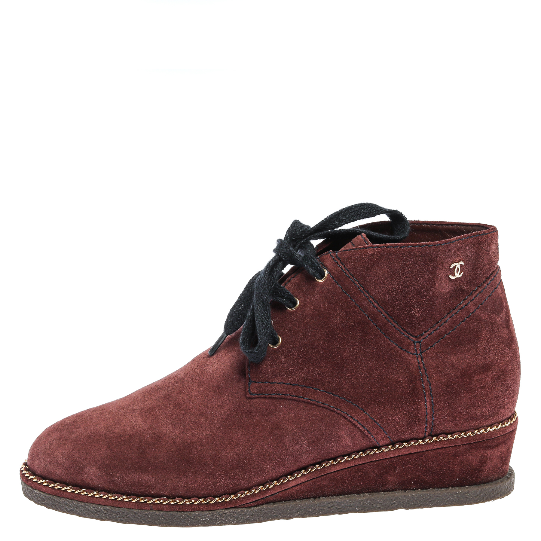 

Chanel Burgundy Suede Chain Around Wedge Ankle Boots Size