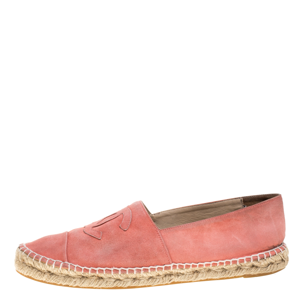 

Chanel Coral Pink Suede CC Cap Toe Espadrille Flats Size, Brown