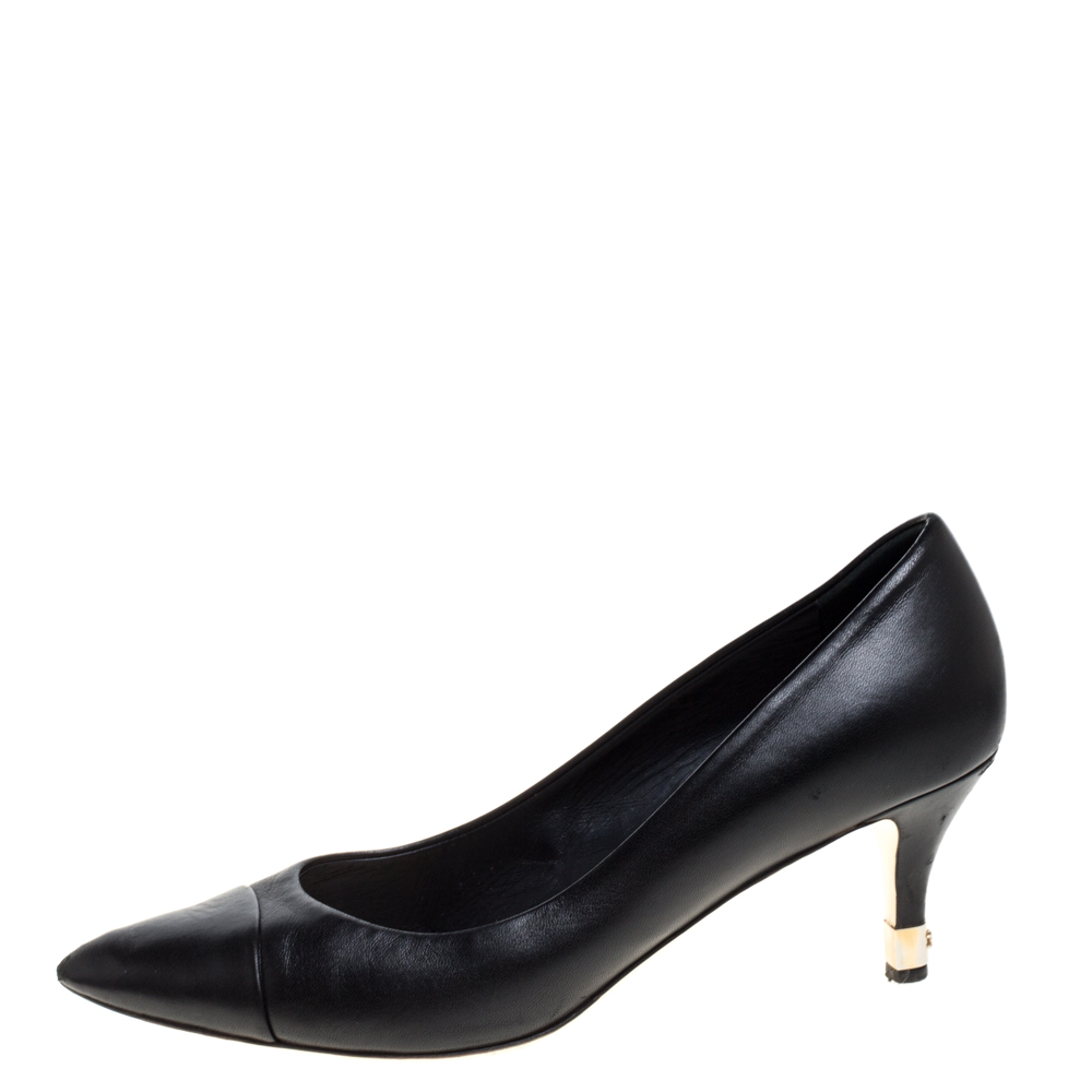 

Chanel Black Leather CC Metal Heel Pumps Size
