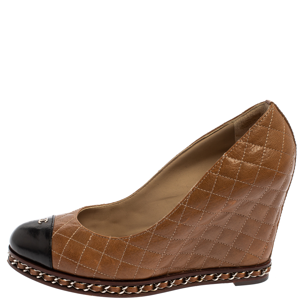 

Chanel Brown/Black Quilted Leather Escarpins Wedge Pumps Size