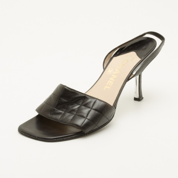 Chanel Vintage Black Quilted Slingback Sandals Size 36.5