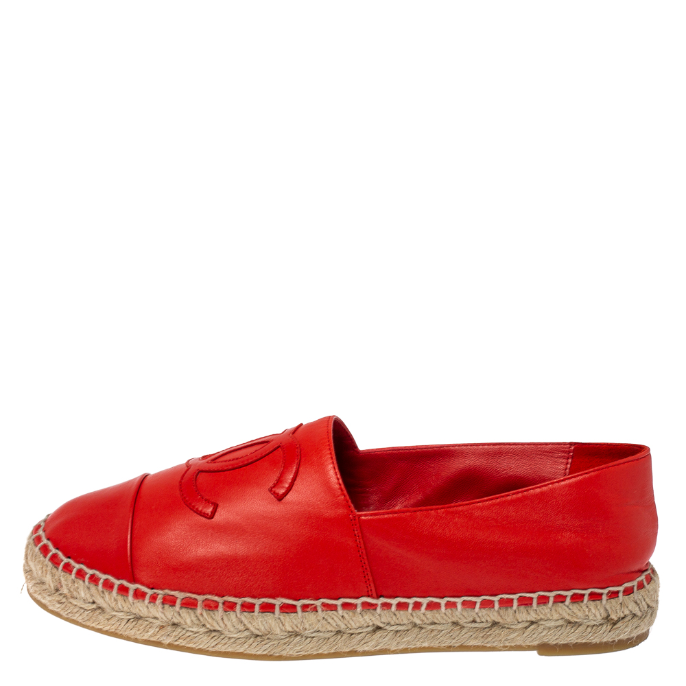 

Chanel Orange Leather CC Espadrille Flats Size