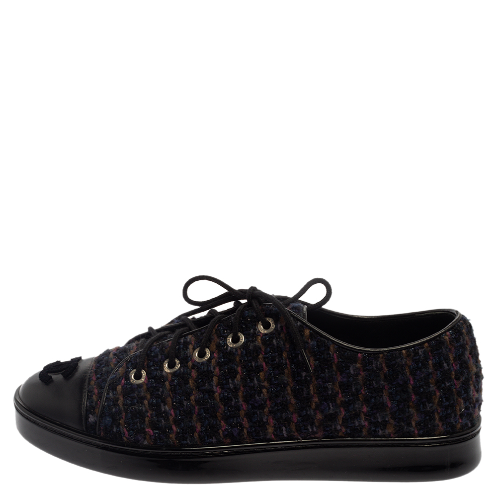 

Chanel Multicolor Tweed And Leather CC Cap Toe Low Top Sneakers Size