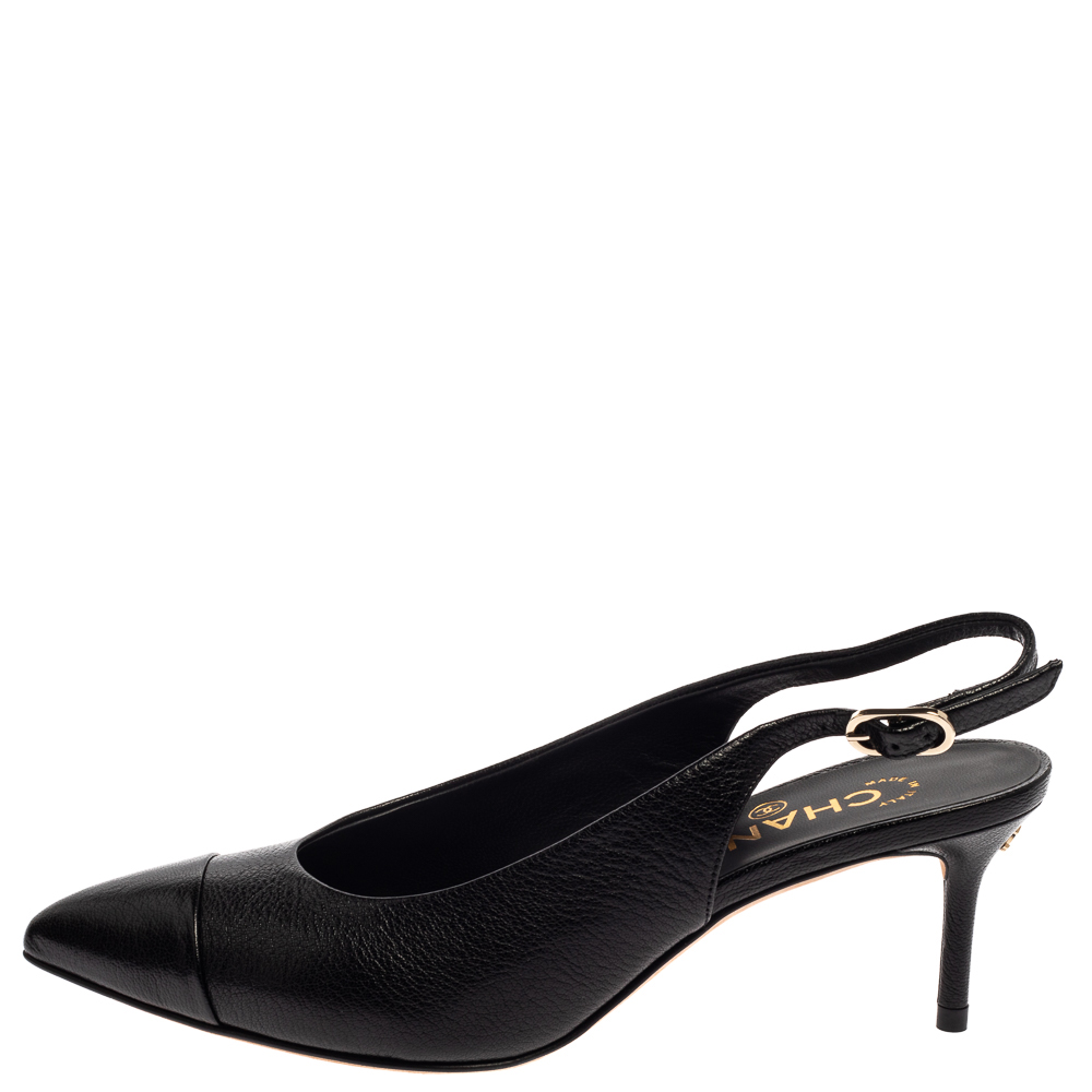 

Chanel Black Leather CC Cap Toe Slingback Sandals Size
