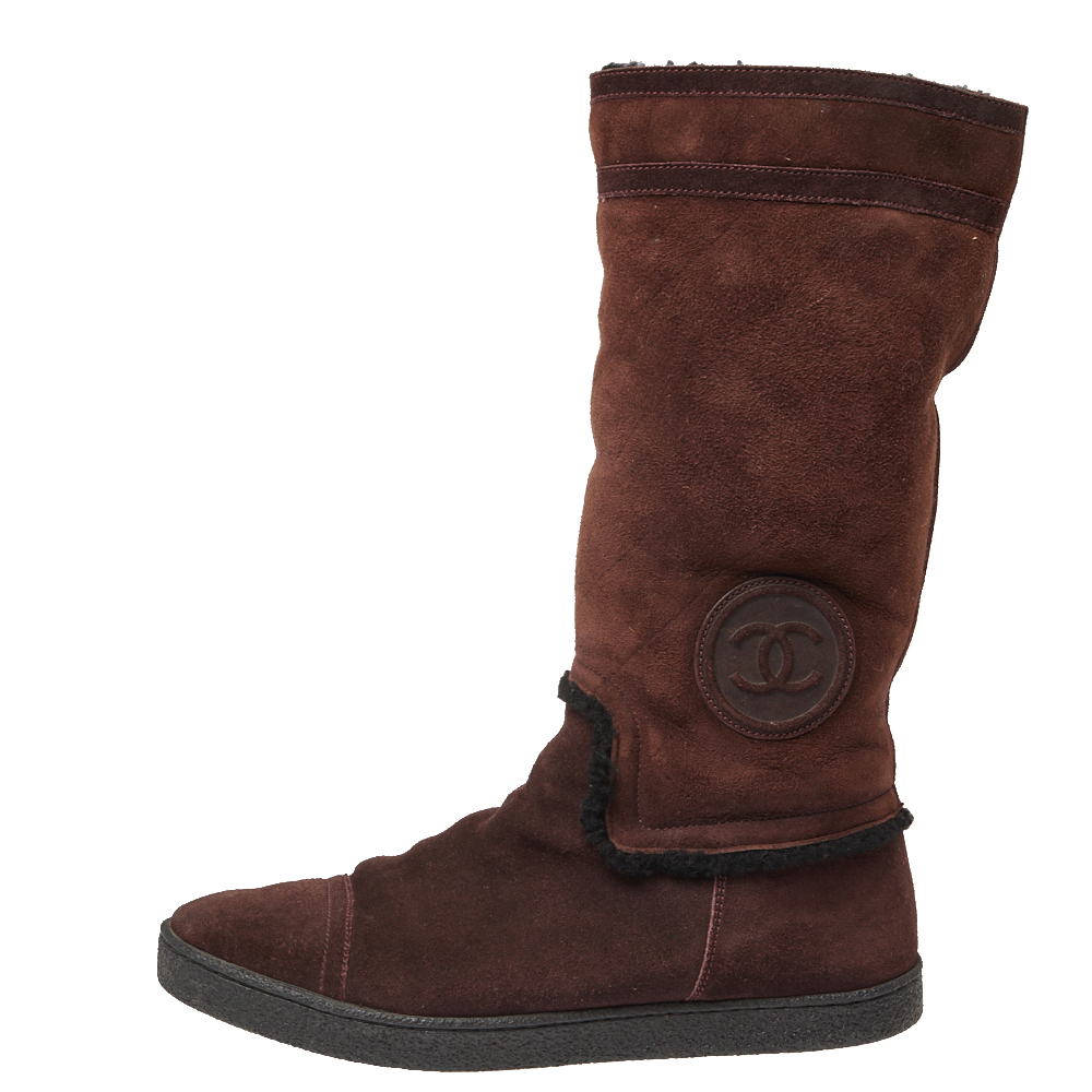 

Chanel Brown Suede Mid Length Boots Size