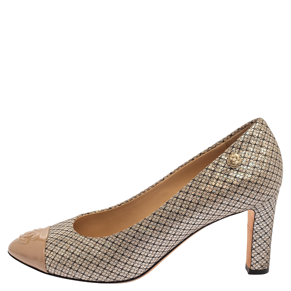 

Chanel Multicolor Iridescent Mesh And Shimmering Leather CC Cap Toe Pumps Size