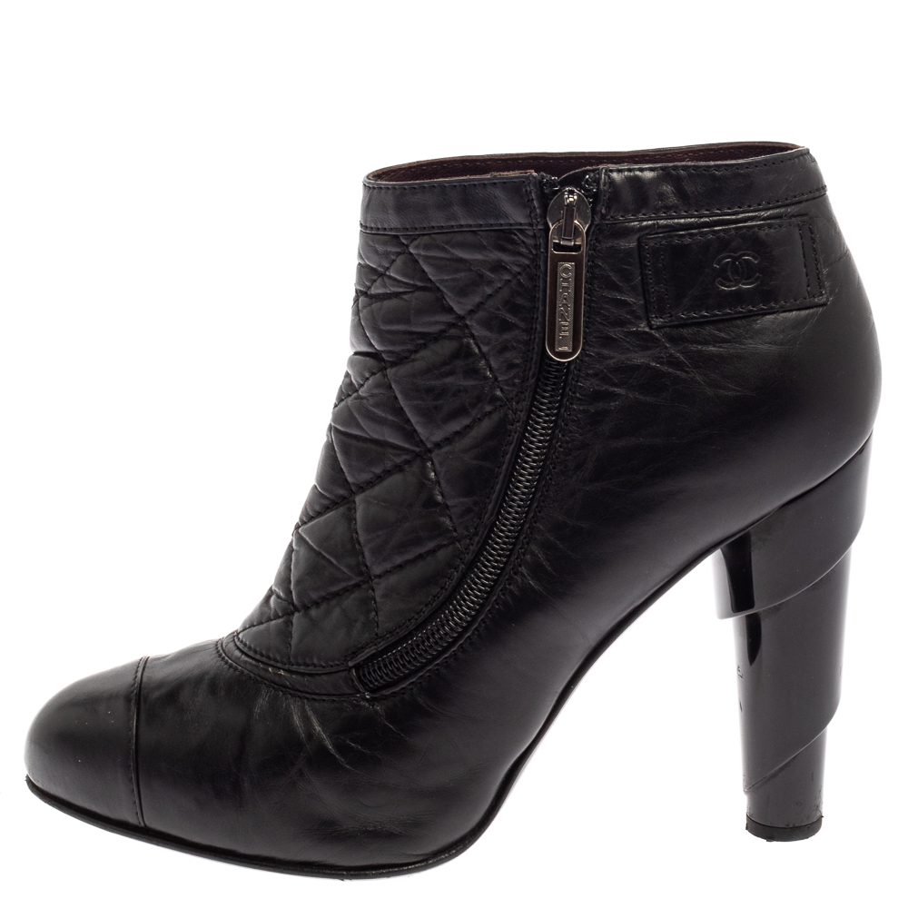 

Chanel Black Quilted Leather Ankle Booties Size