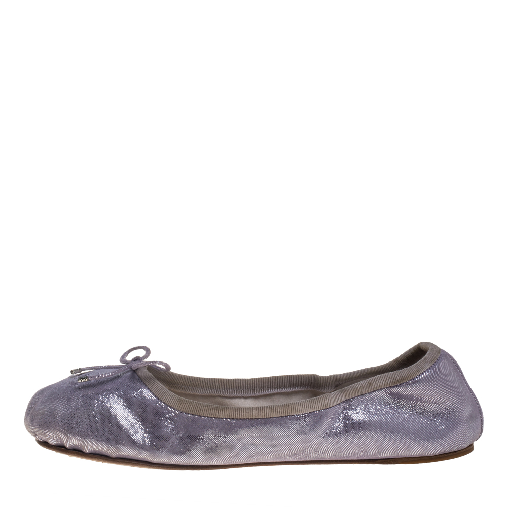 

Chanel Metallic Purple Glitter Leather CC Bow Flats Size