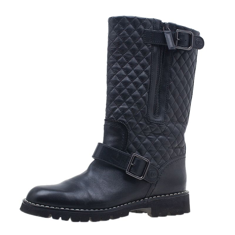 black quilted leather boots