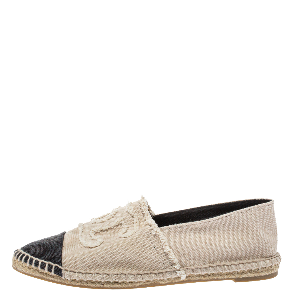 

Chanel Black/Off White Denim CC Cap Toe Espadrilles Flats Size