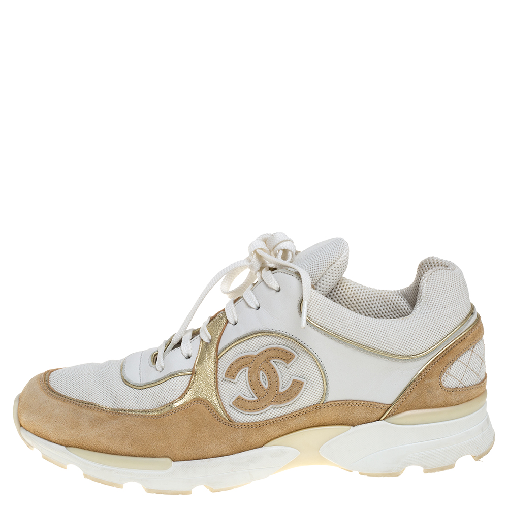 

Chanel White/Beige Mesh And Suede CC Low Top Sneakers Size