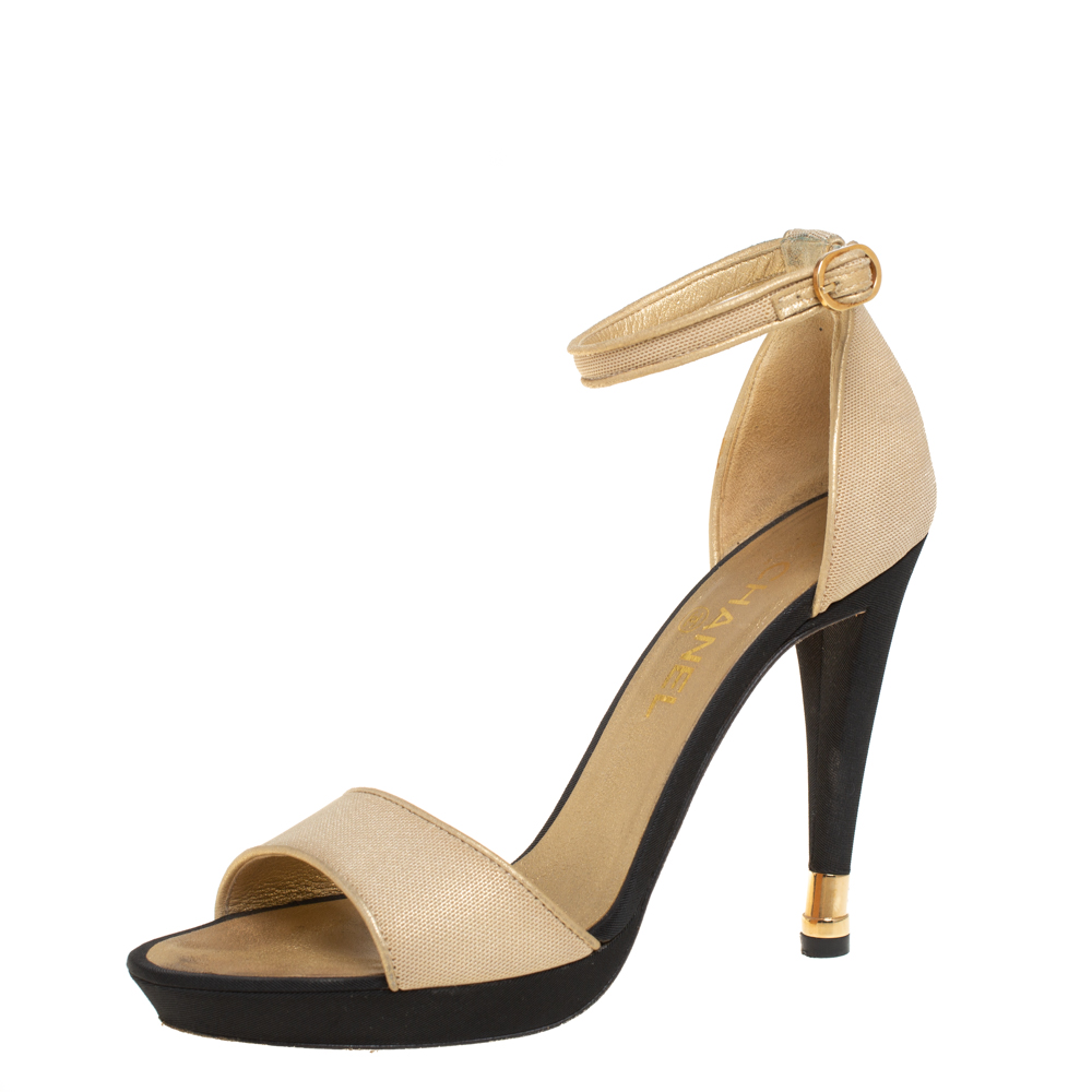 CHANEL Matelasse Ankle Strap Sandals Cream 39(About US 9)