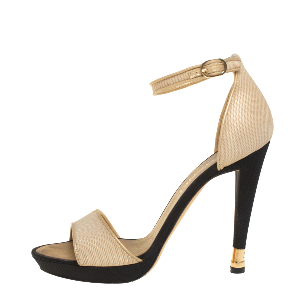 

Chanel Beige Fabric And Leather Ankle Strap Sandals Size