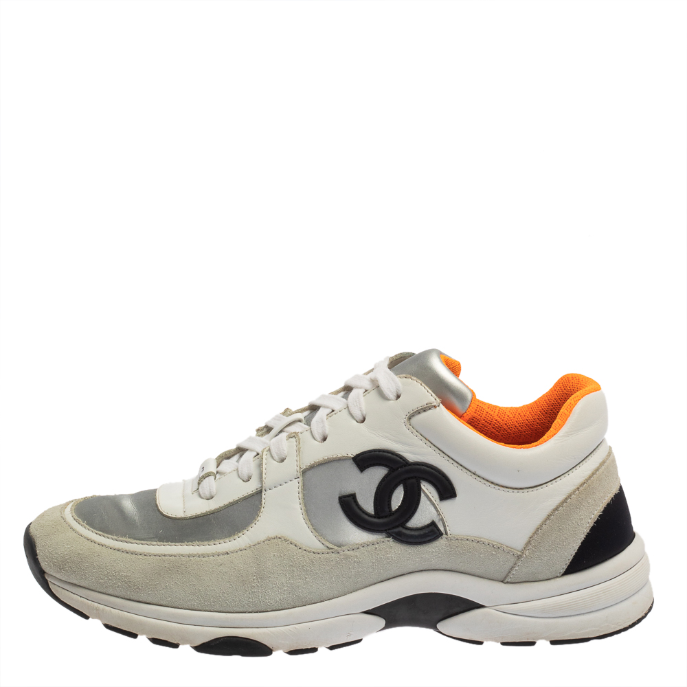 

Chanel White Leather and Suede CC Lace Up Sneakers Size