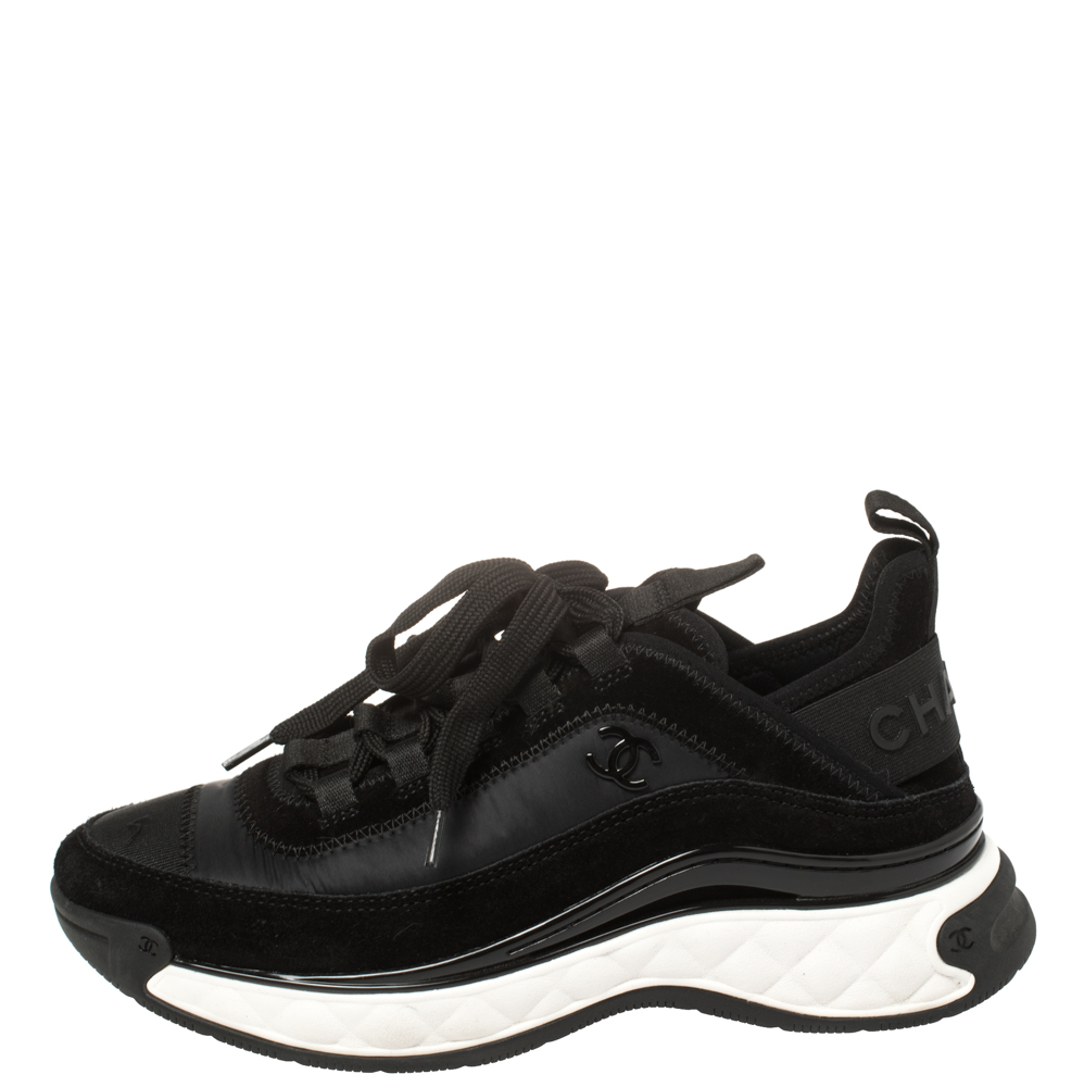 

Chanel Black Suede And Nylon CC Low Top Sneaker Size
