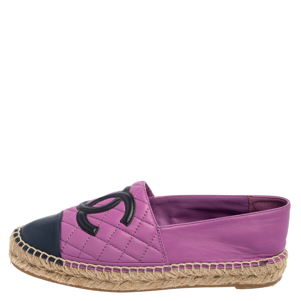 

Chanel Purple Quilted Leather CC Flat Espadrile Size