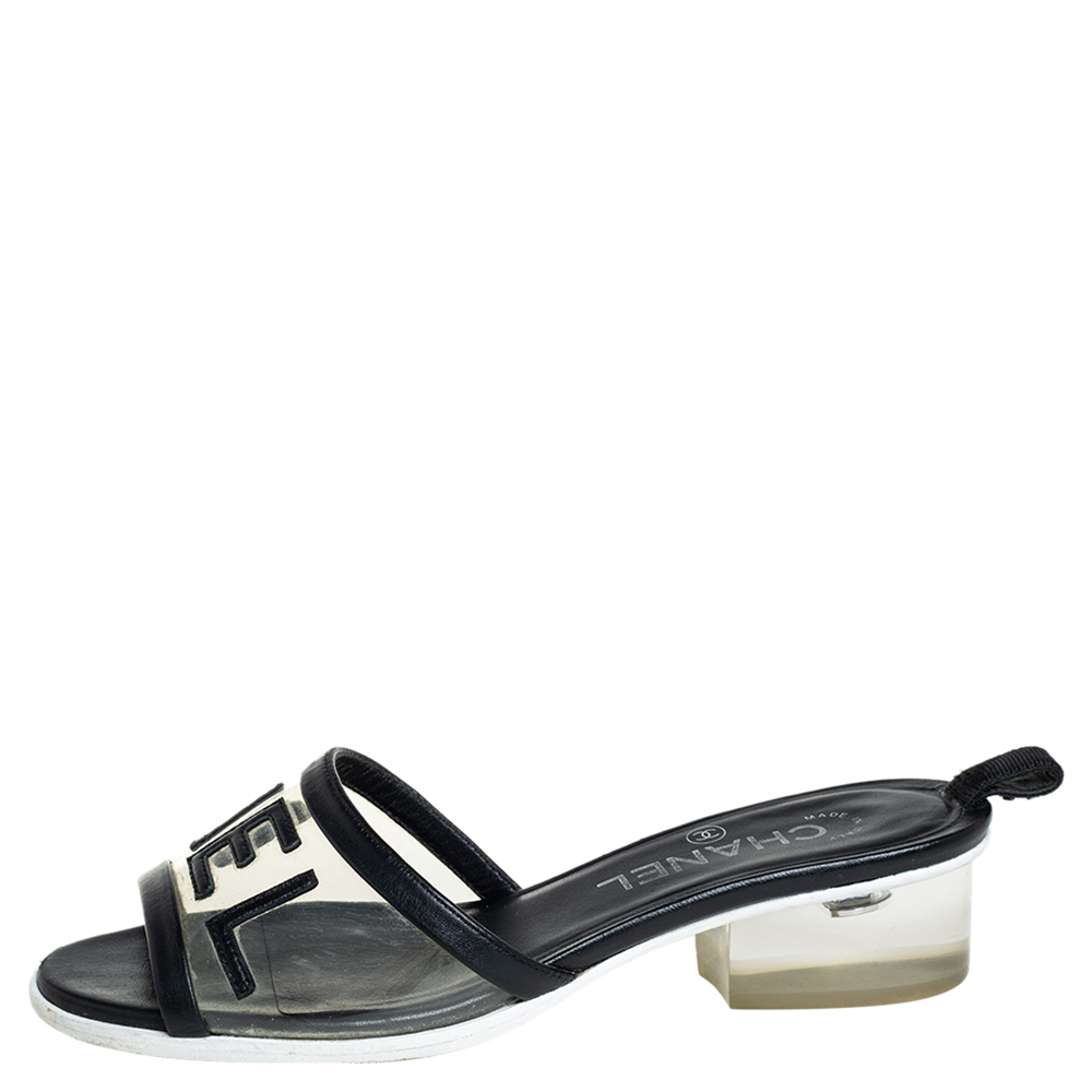 

Chanel Black Leather And PVC Slide Sandals Size